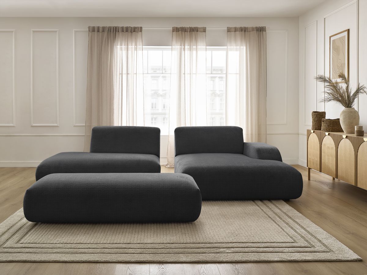 Bobochic Sirius Ecksofa mit Pouf 300 × 170 cm Strukturstoff Schwarz Ecke rechts