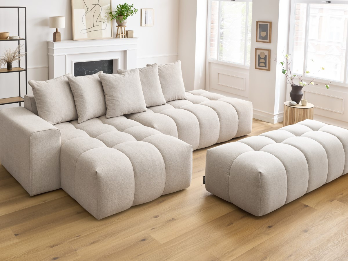 Bobochic Mont-blanc Ecksofa mit Pouf Melange-Stoff Beige Ecke links