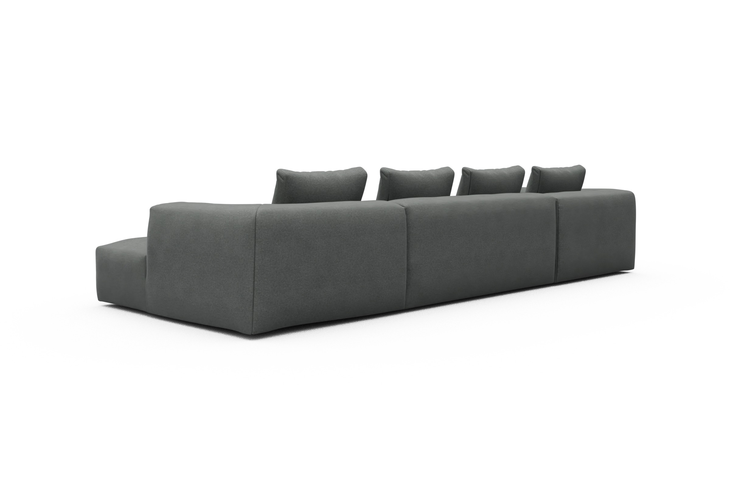 Wohnlandschaft Fred Relax-Ecke links mit 2-Sitzer und Chaiselongue rechts Strukturierter Stoff Satya 440-Steel-Grey