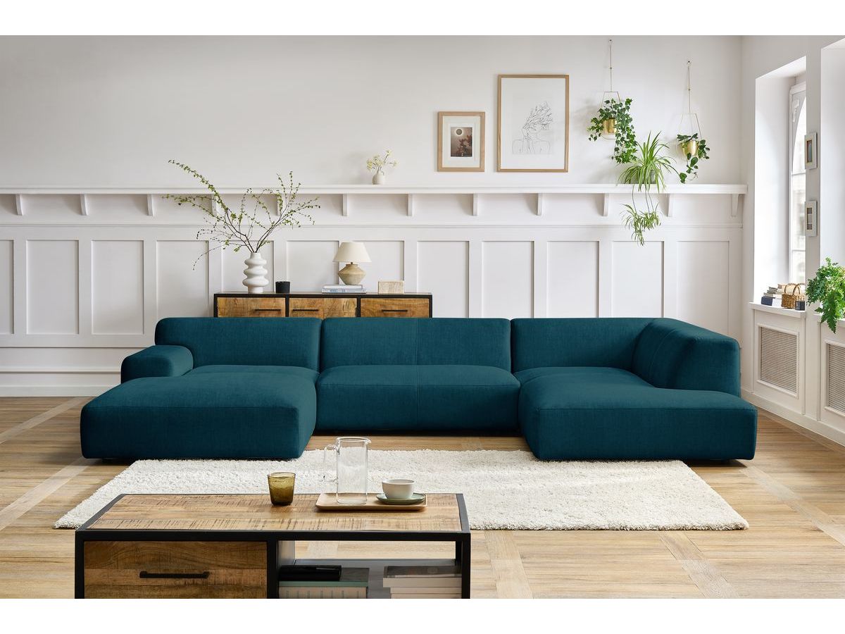 Bobochic Lavena Wohnlandschaft 359 × 220 cm Samt Dunkelblau Ecke links