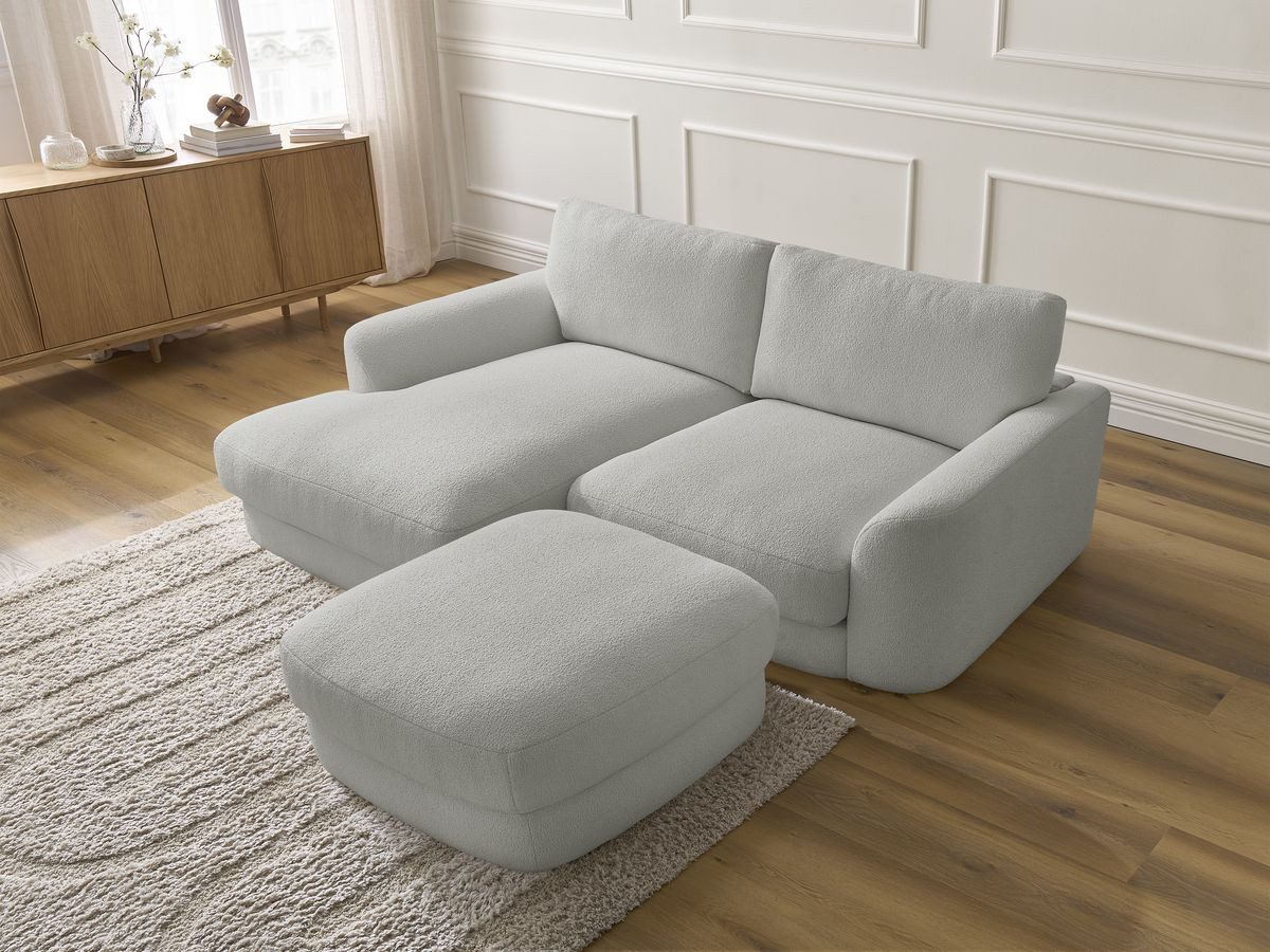 Bobochic Leonore Ecksofa mit Pouf Bouclé-Stoff Hellgrau Ecke links