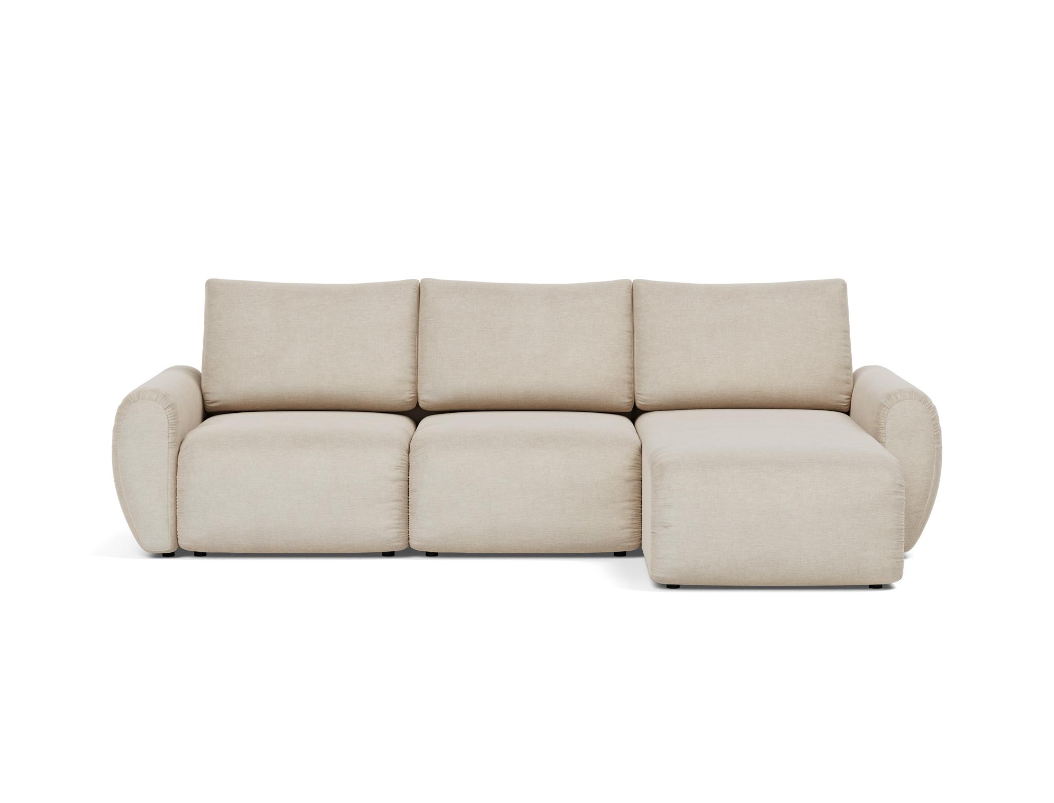 Schlafsofa Norum mit Chaiselongue und Curve-Armlehnen Flachgewebe Phobos 586-Latte
