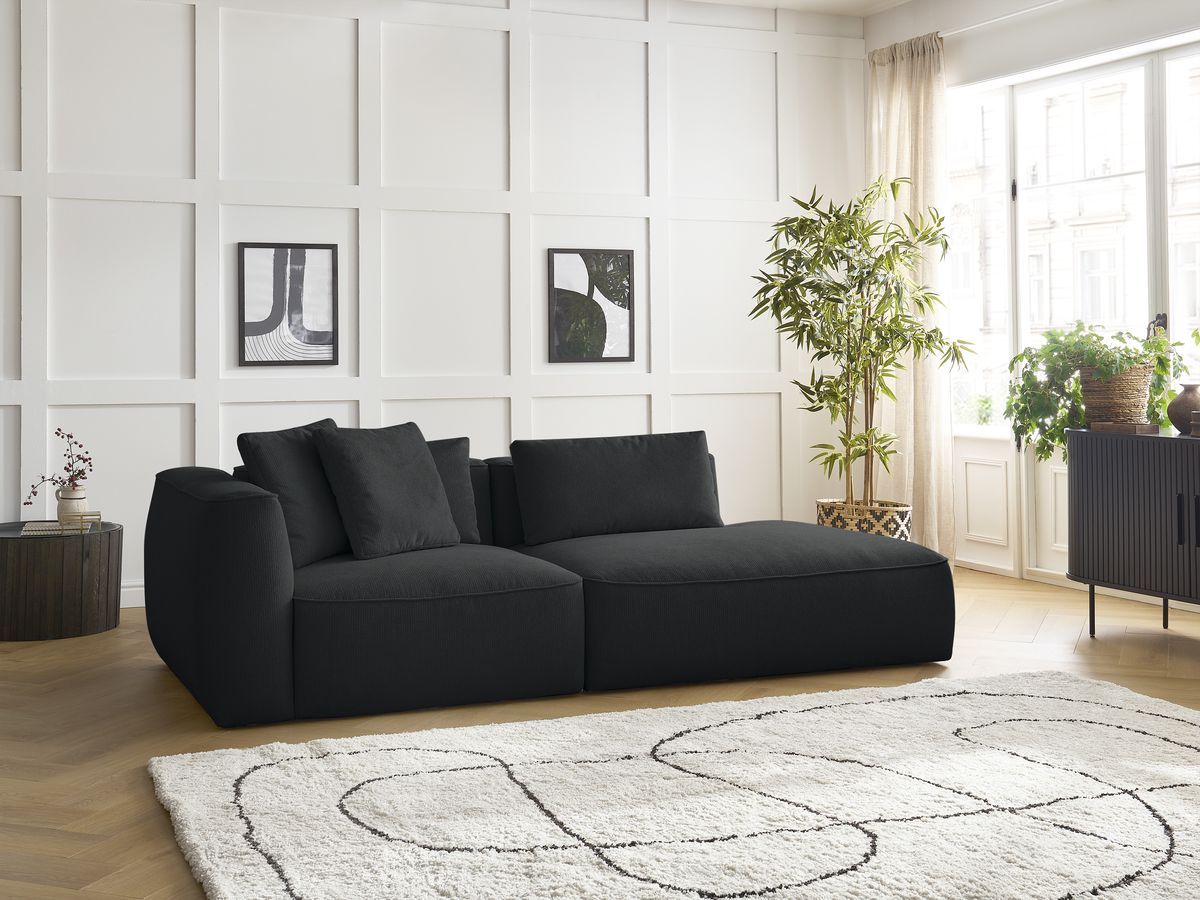 Bobochic Leopold Sofa 3-Sitzer Melange-Stoff Schwarz Armlehne links