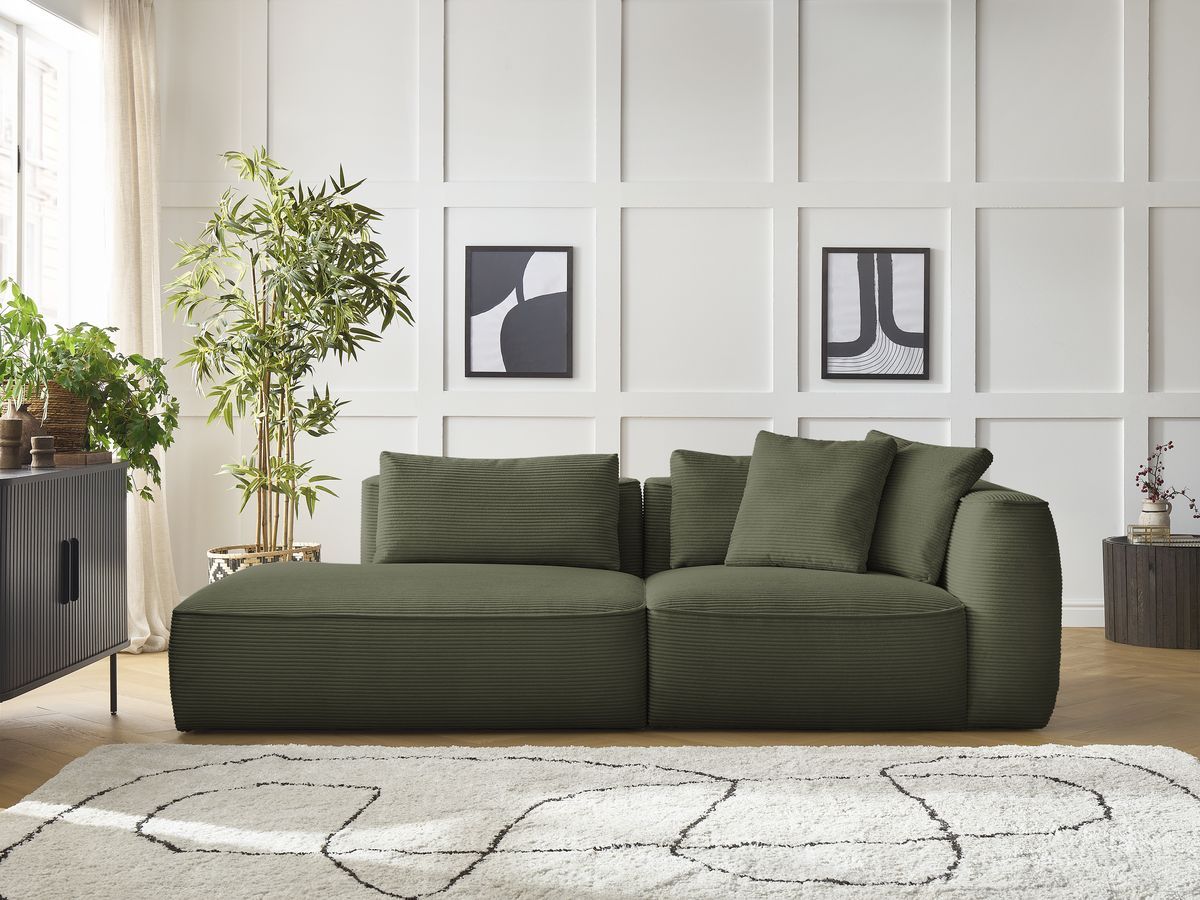 Bobochic Leopold Sofa 3-Sitzer Cordsamt Hellgrün Armlehne rechts