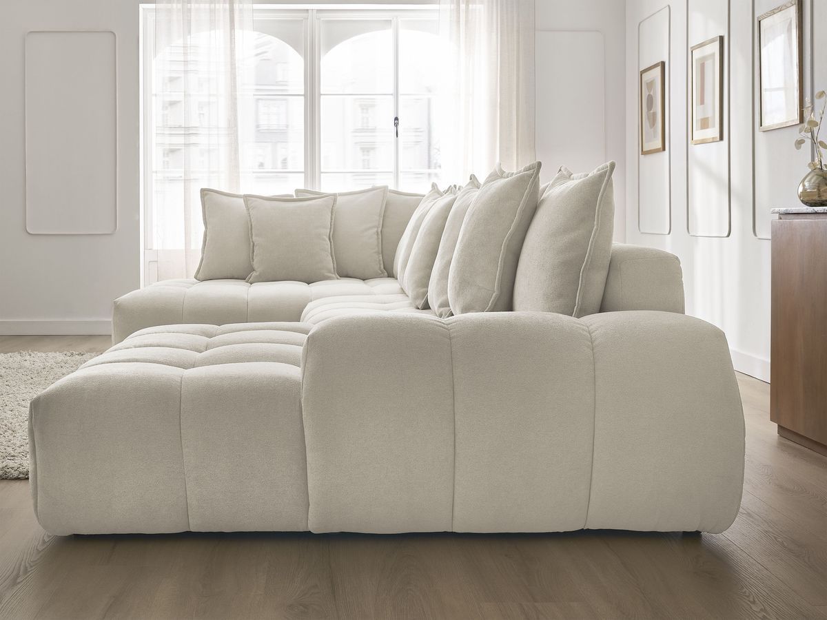 Bobochic Everest Wohnlandschaft, 14 Kissen Strukturstoff Beige Ecke rechts