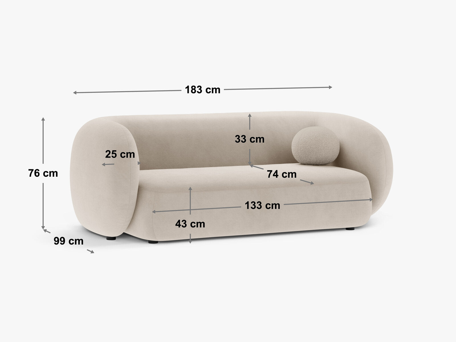 Micadoni Sofa Kate 2-Sitzer Strukturierter Stoff Dunkelgrau Melange