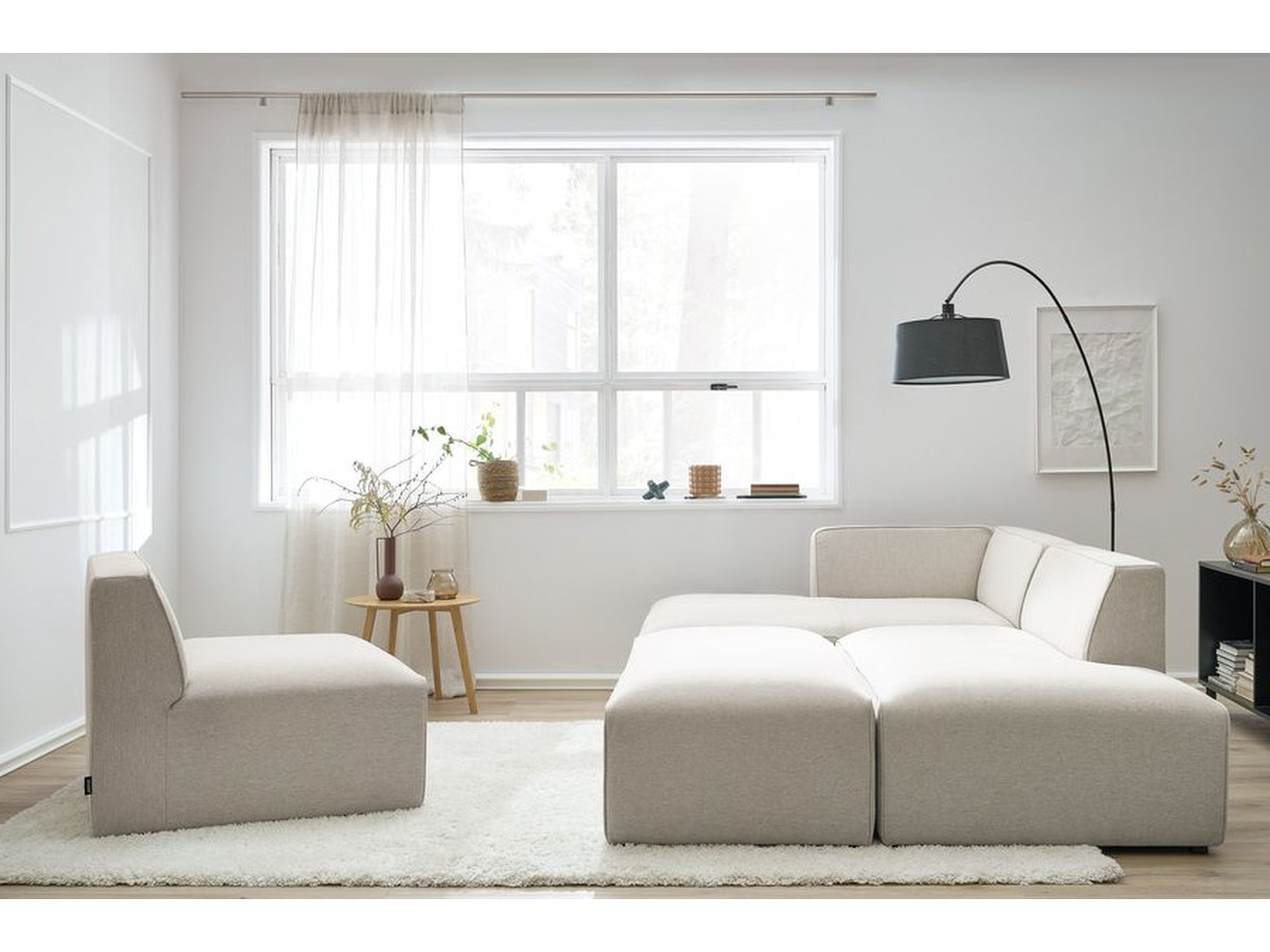Bobochic Megeve Ecksofa mit Pouf Melange-Stoff Beige Ecke links
