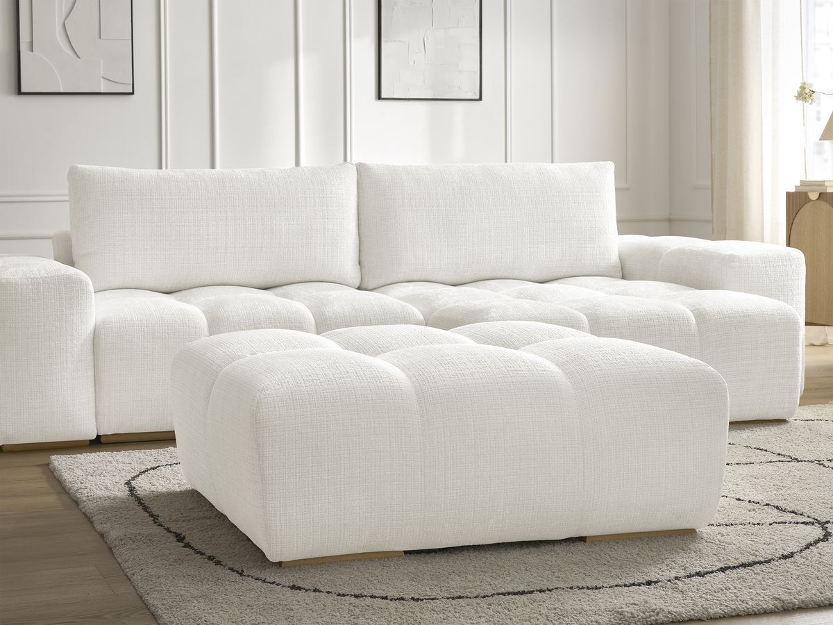 Bobochic Anakin Ecksofa mit Pouf, 2 Kissen Strukturstoff Weiß
