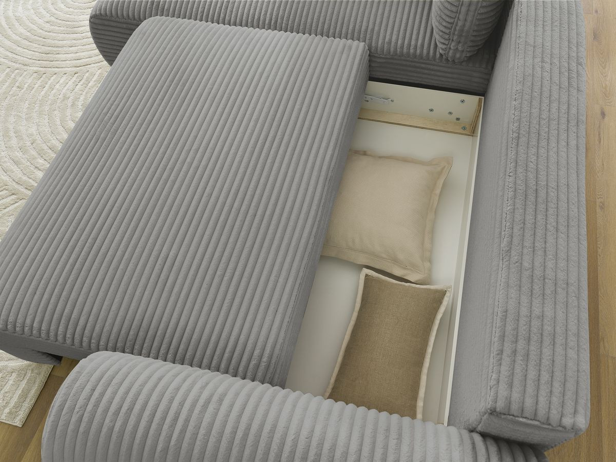 Bobochic Lucien Ecksofa mit Schlaffunktion und Bettkasten 296 × 198 cm Breitcord weich Dunkelgrau Ecke links