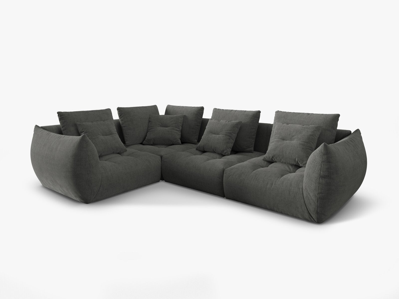 Micadoni Ecksofa Bloom 4-Sitzer Strukturierter Stoff Wind Dunkelgrau Links