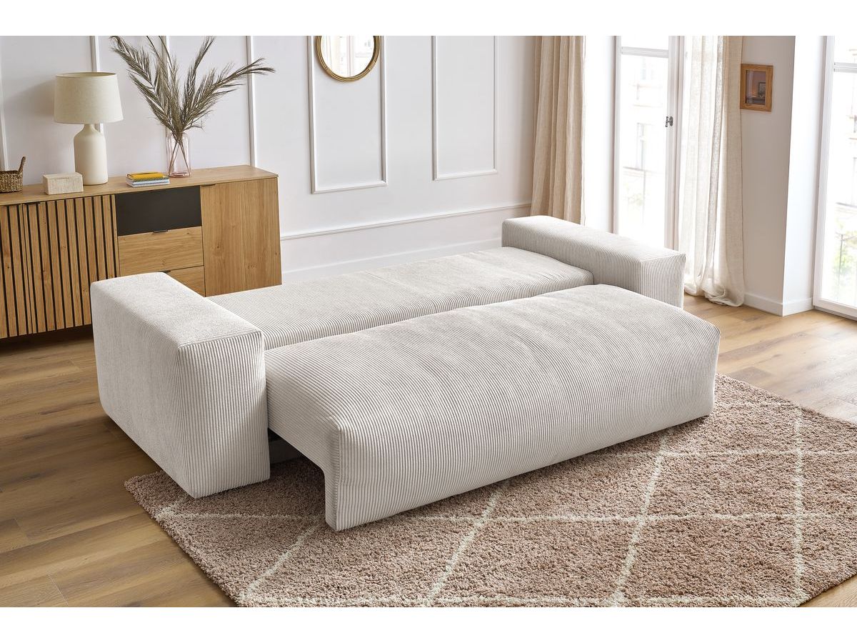 Bobochic Voltaire Schlafsofa 3-Sitzer mit Bettkasten Cordsamt Beige