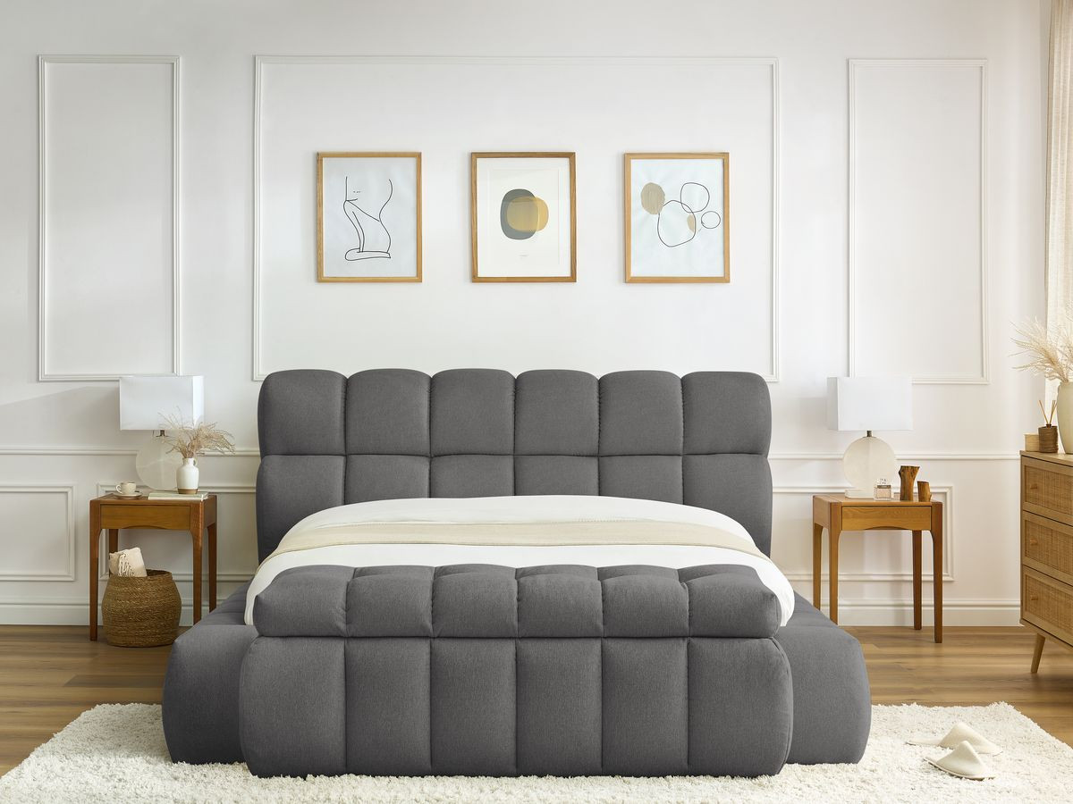 Bobochic Mont-blanc Polsterbett mit Bettkasten mit Bettbank Stoff Dunkelgrau, Liegefläche 160 × 200 cm