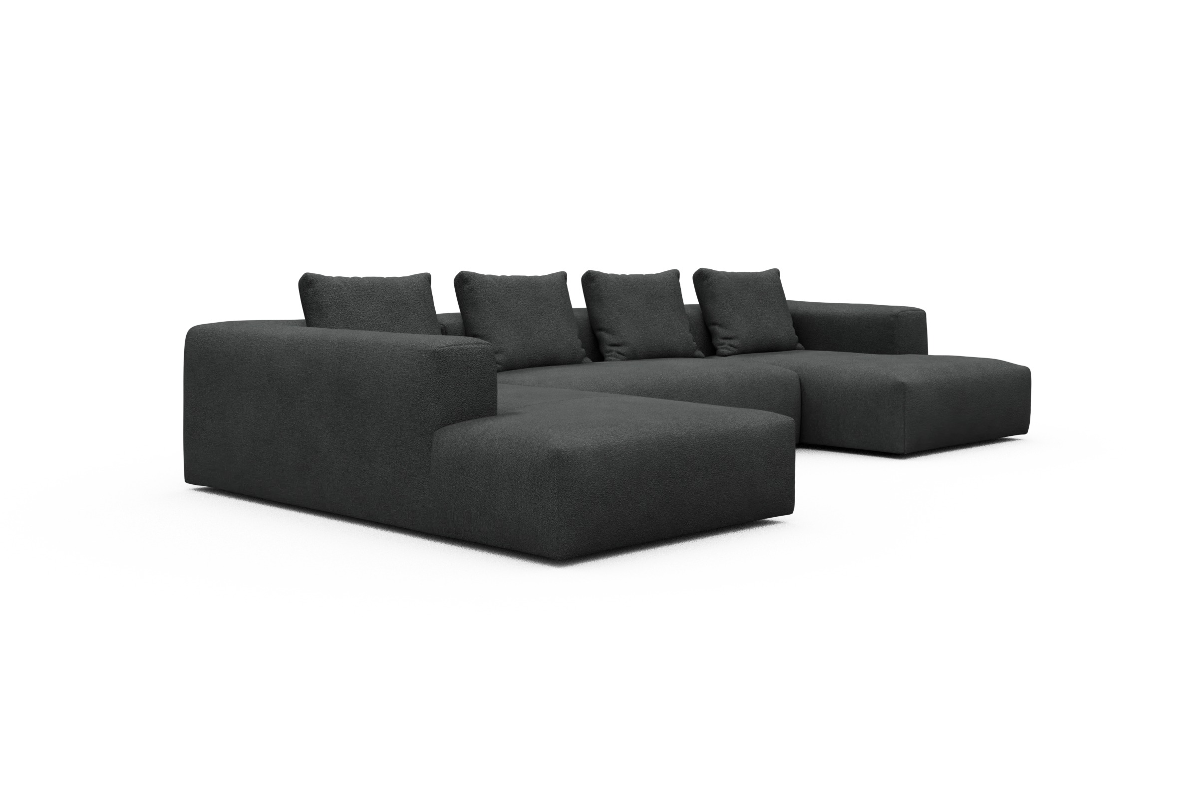 Wohnlandschaft Fred Relax-Ecke links mit 2-Sitzer und Chaiselongue rechts Boucle-Charcoal