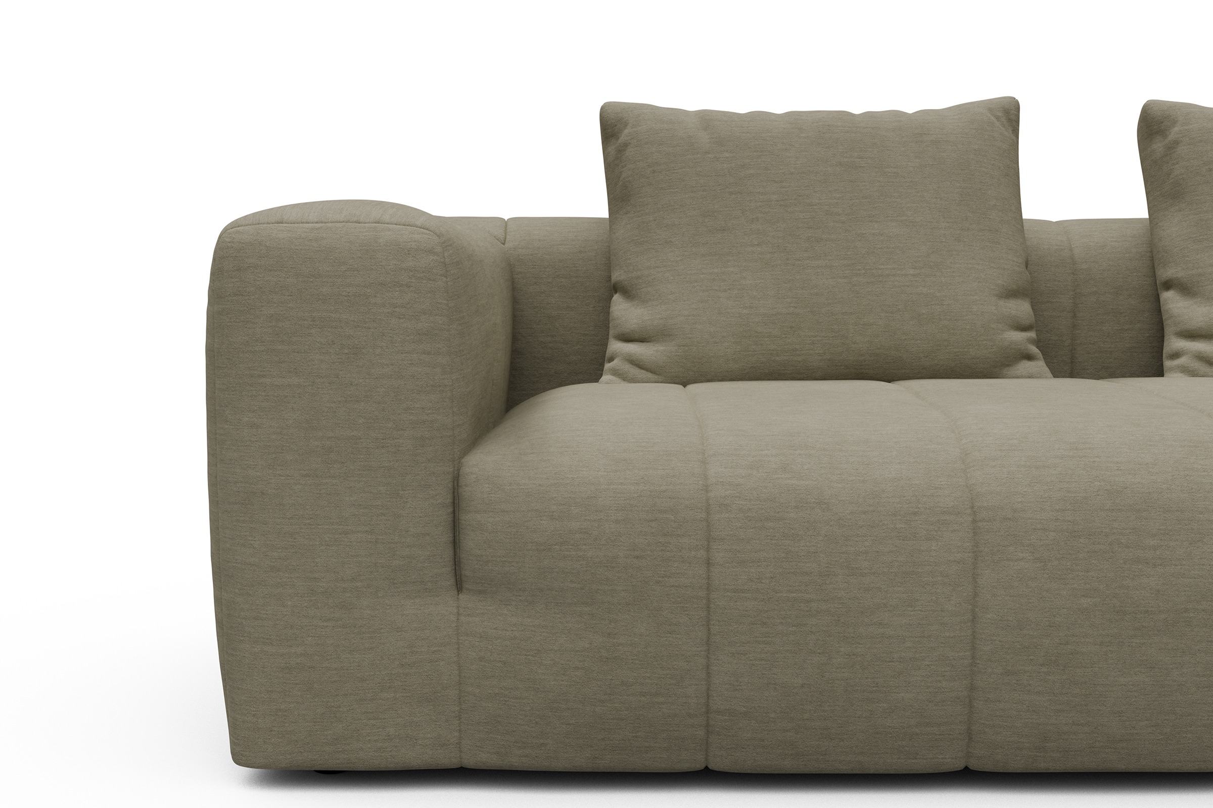 Ecksofa Hugo 2,5-Sitzer Armlehne links mit Chaiselongue Vivus-Dusty-Sand