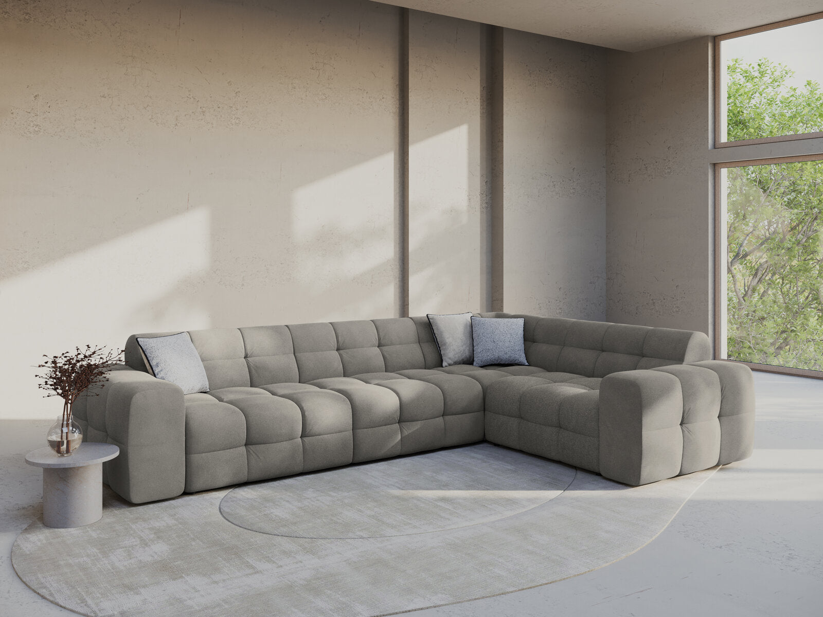 Micadoni Ecksofa Kendal 6-Sitzer Rechts Samt Magic Velvet Dunkelgrau