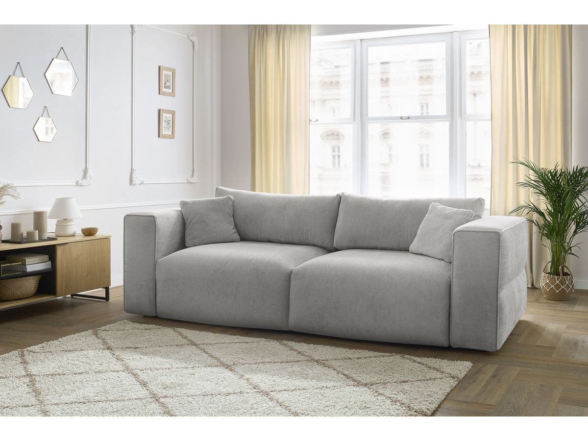 Bobochic Ezechiel Schlafsofa 3-Sitzer mit Bettkasten Stoff Hellgrau