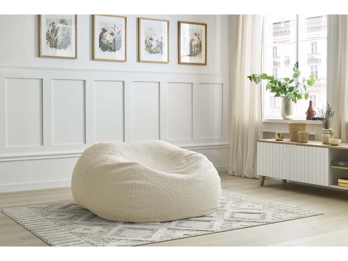 Bobochic Meribel Pouf Bouclé-Stoff Beige