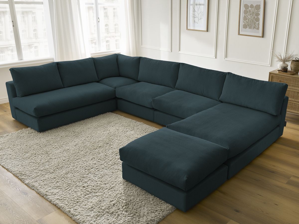 Bobochic Paris Ecksofa mit Pouf 369 × 167 cm Cordsamt Dunkelblau