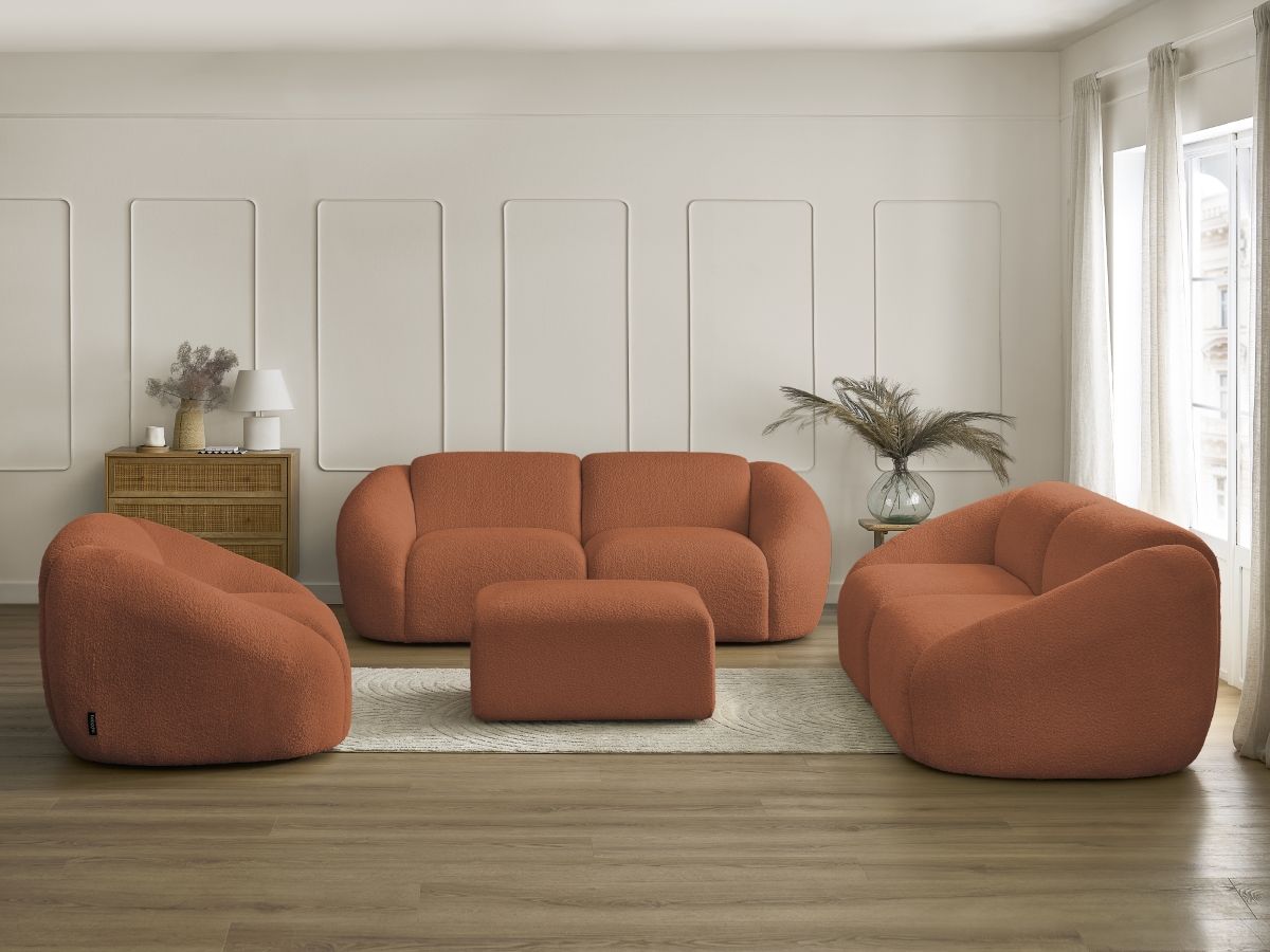 Bobochic Tina Sofa 7-Sitzer mit Pouf Bouclé-Stoff Orange