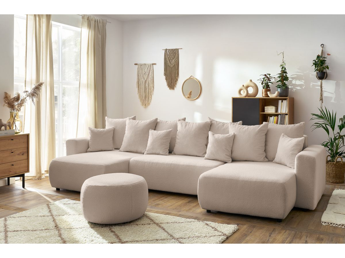 Bobochic Envy Wohnlandschaft mit rundem Pouf Bouclé-Stoff Beige