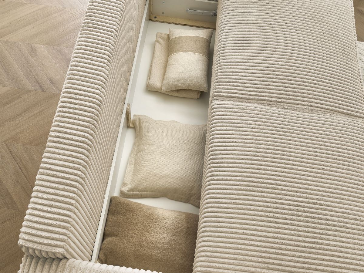 Bobochic Chelsea Schlafsofa 3-Sitzer mit Bettkasten Breitcord weich Taupe