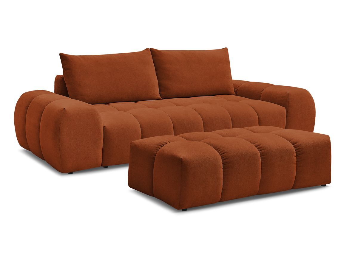 Bobochic Everest Sofa 3-Sitzer mit Pouf, 2 Kissen Strukturstoff Orange