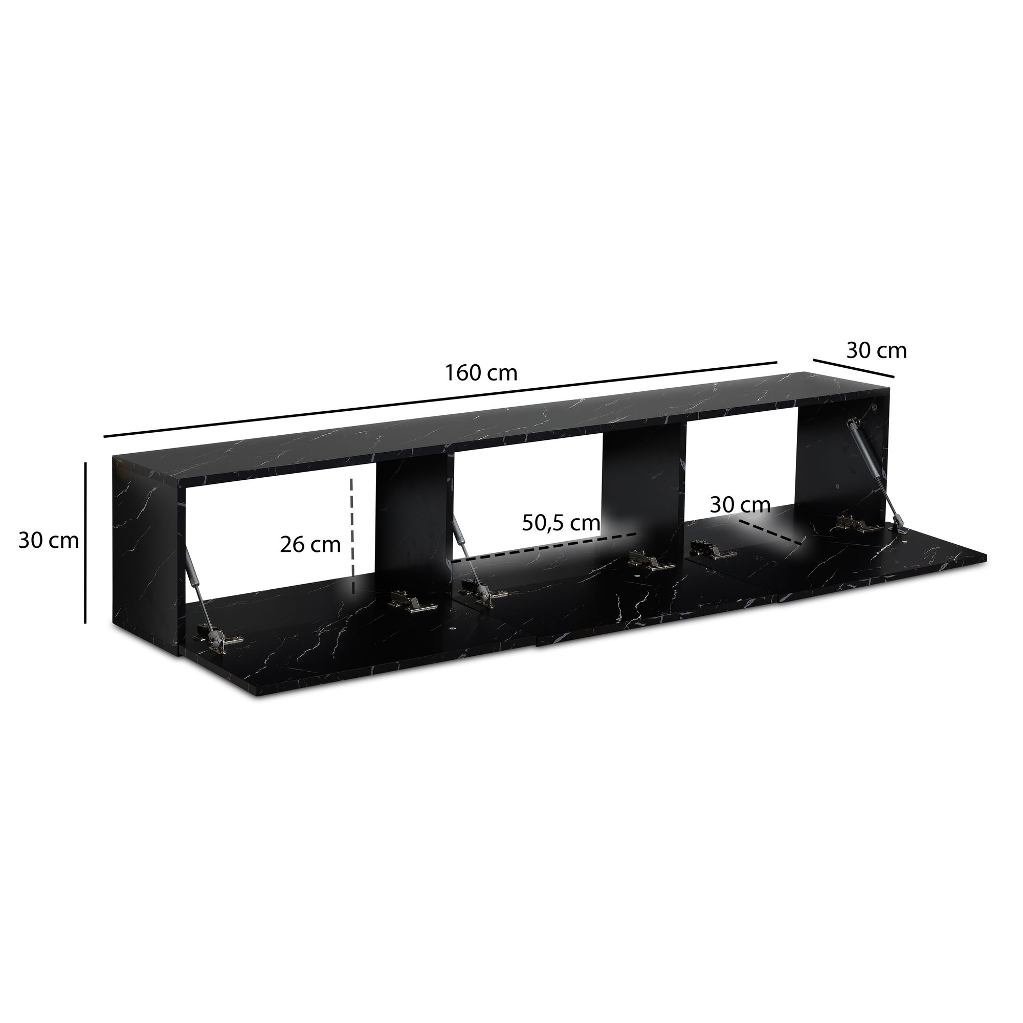 TV-Board Haugland Marmoroptik Schwarz Breite 160 cm