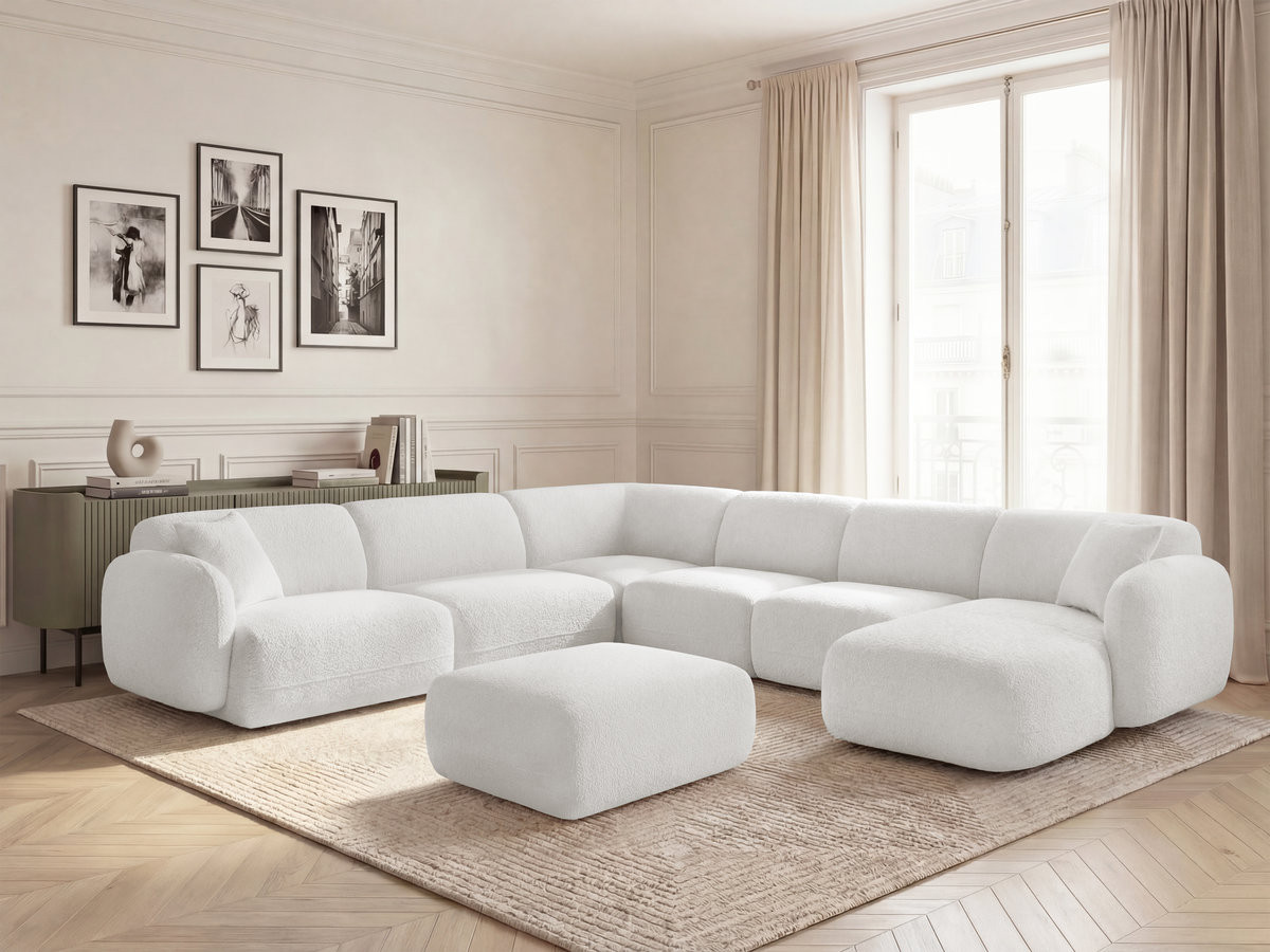 Bobochic Anda Wohnlandschaft mit Pouf 373 × 289 cm Chenille Weiß Ecke links