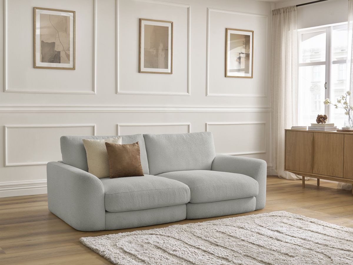 Bobochic Leonore Sofa 3-Sitzer Bouclé-Stoff Hellgrau