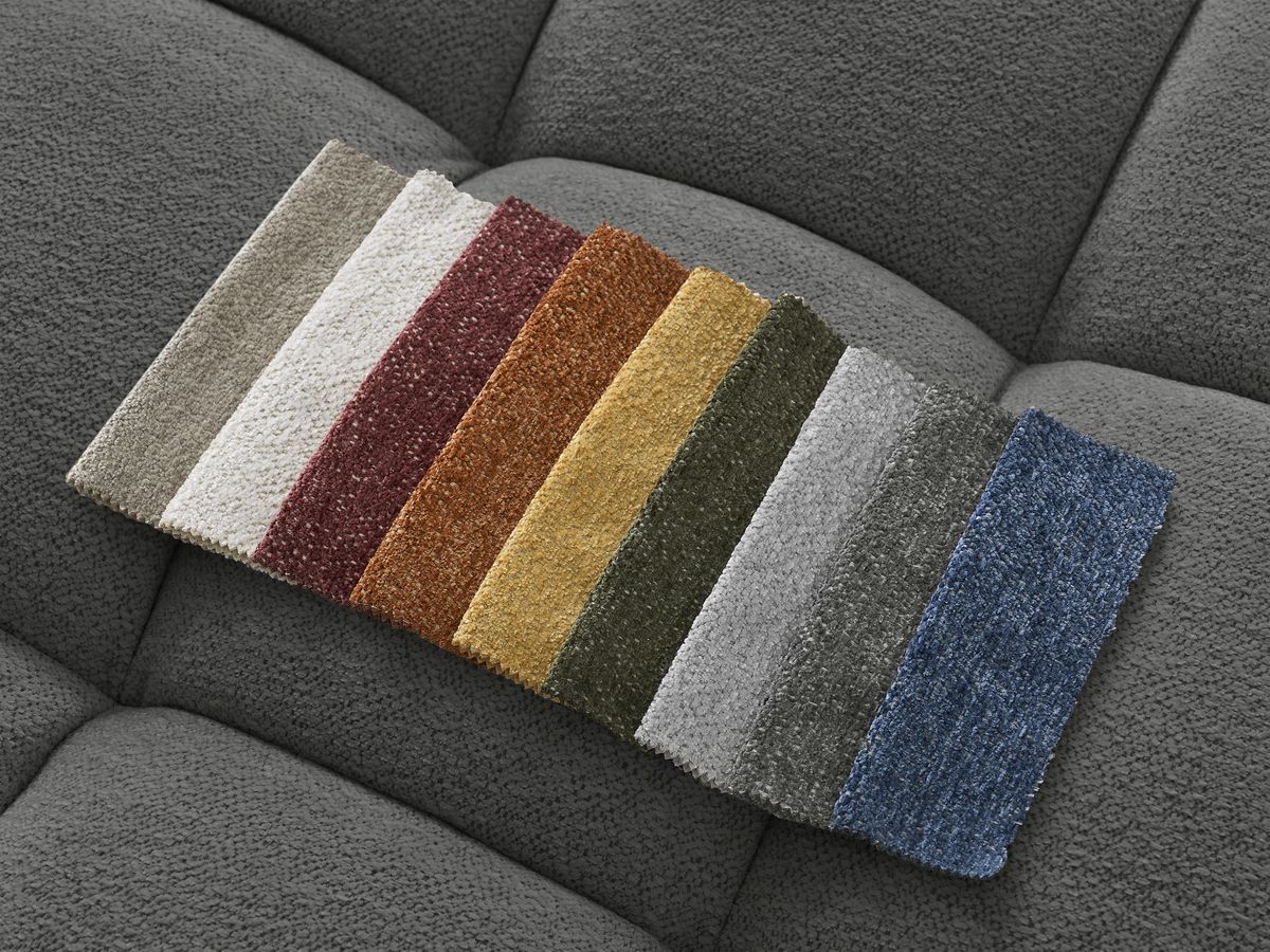 Bobochic Everest Ecksofa mit Schlaffunktion und Pouf, 10 Kissen Melange-Stoff Dunkelgrau Ecke rechts