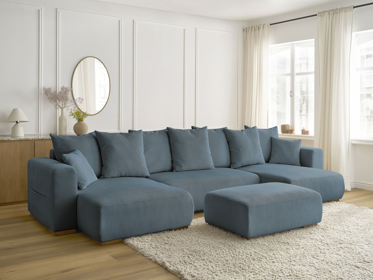Bobochic Sidonie Wohnlandschaft mit Pouf Cordsamt Dunkelblau