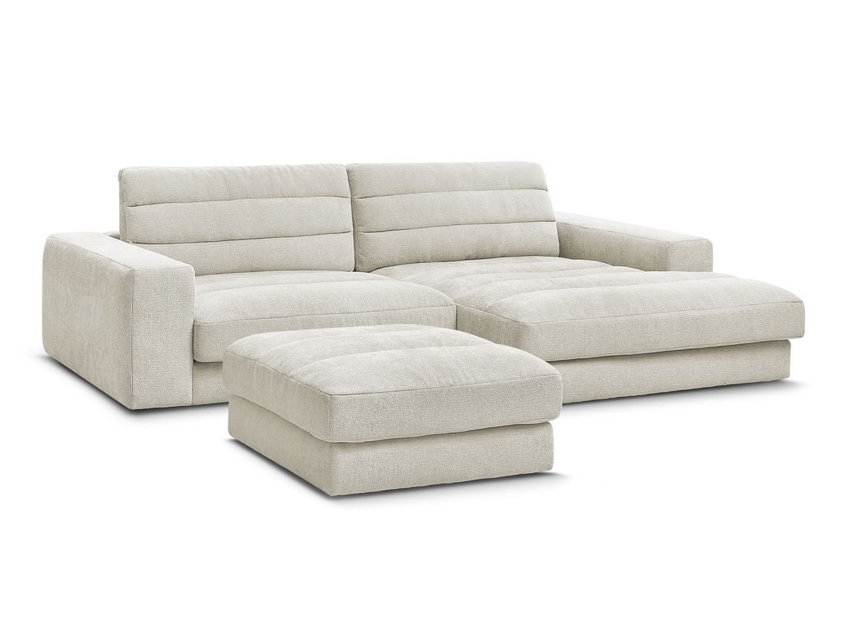 Bobochic Sierra Ecksofa mit Pouf Strukturstoff Beige Ecke rechts