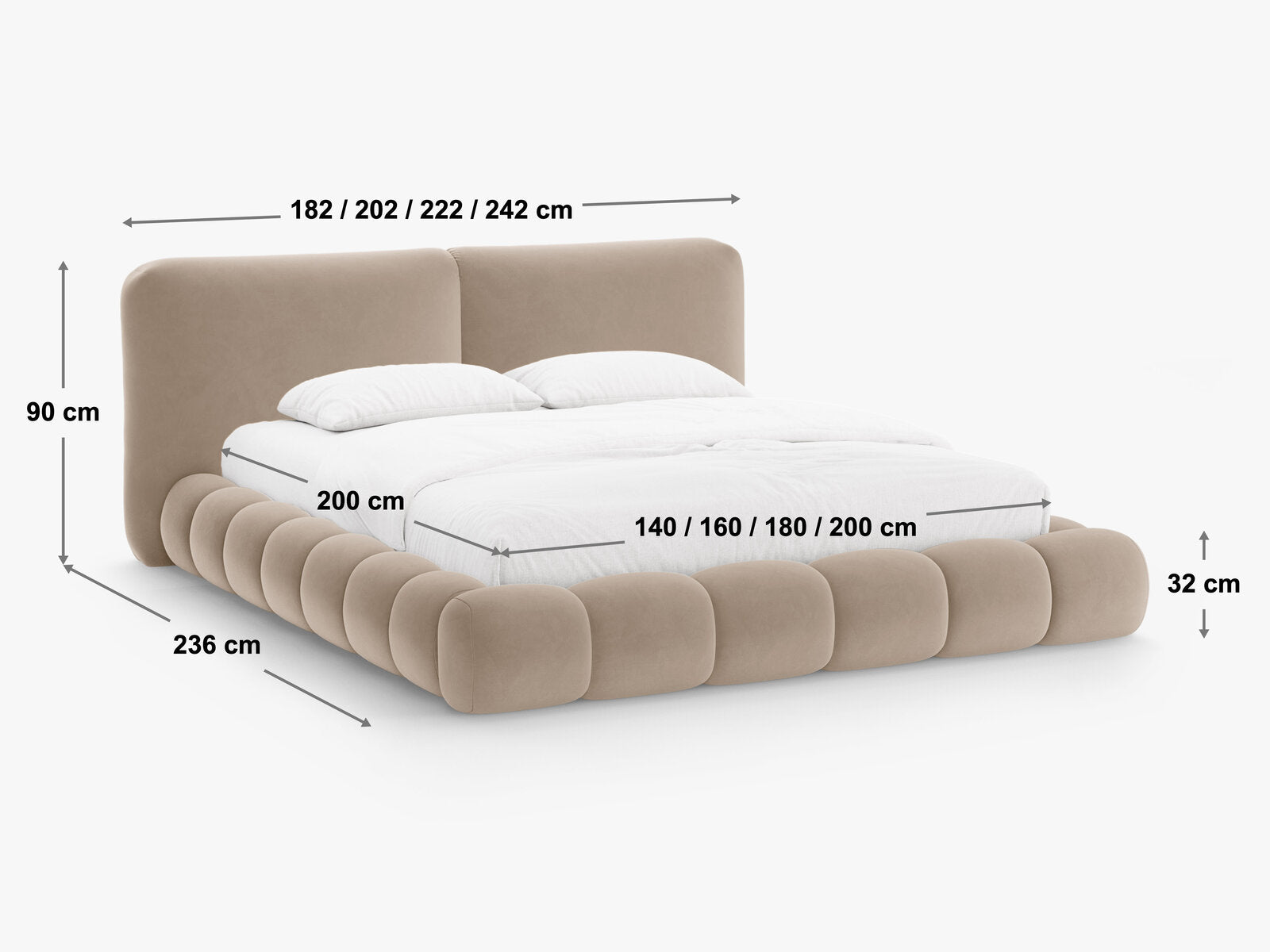 Micadoni Stauraumbett mit Kopfteil Solange Chenille Perfect Harmony Beige 140x200