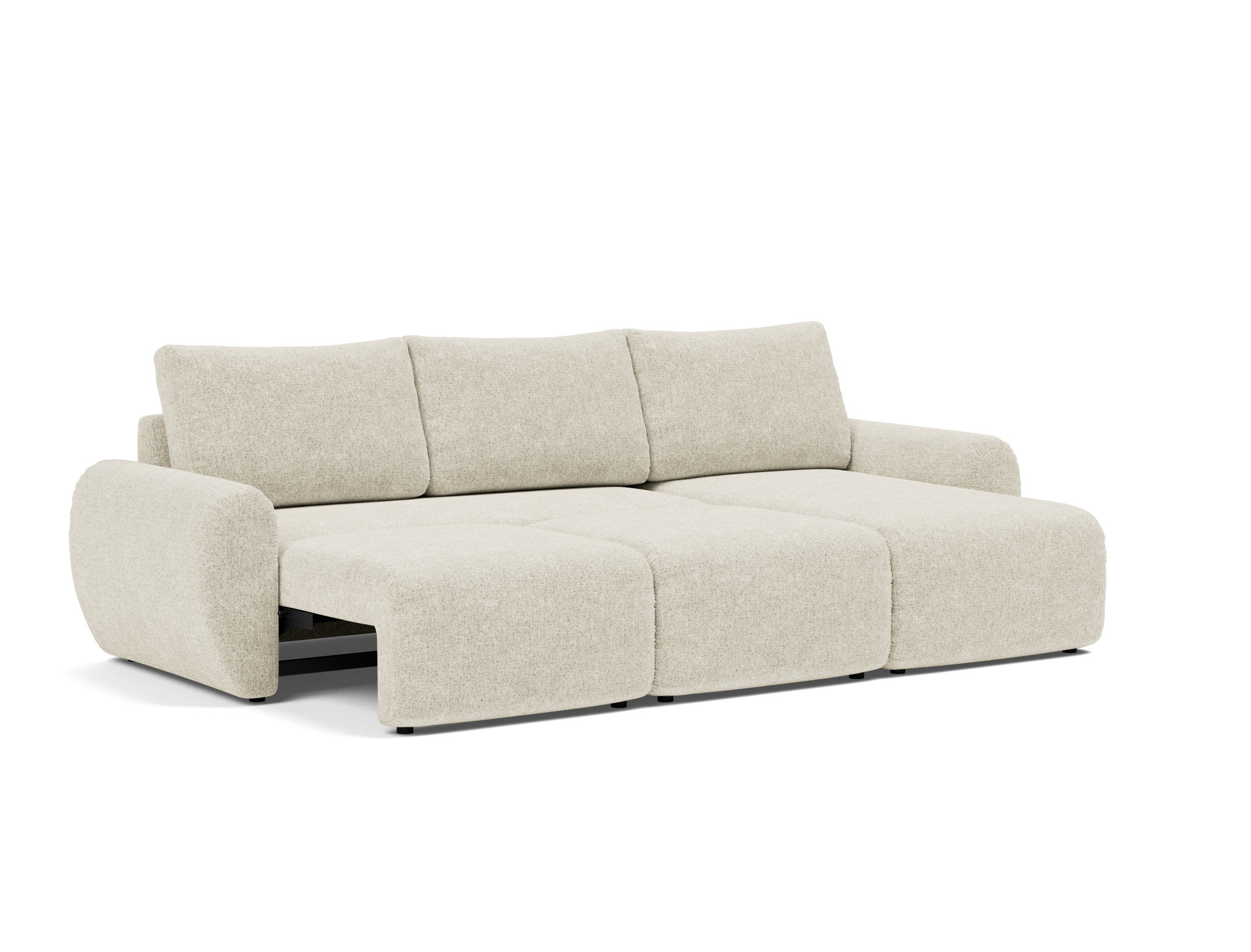Schlafsofa Norum mit Chaiselongue und Curve-Armlehnen Strukturierter Stoff Taura 357-Off-White