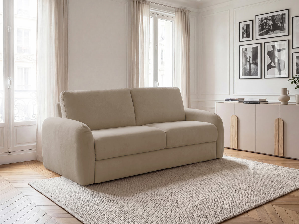 Bobochic Kenan Schlafsofa 3-Sitzer Stoff Taupe, Liegefläche 140 × 196 cm