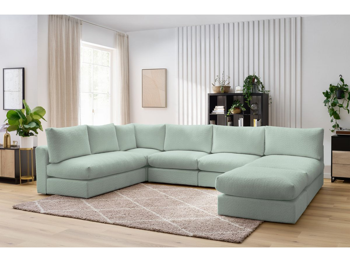 Bobochic Paris Ecksofa mit Pouf 369 × 262 cm Bouclé-Stoff Grün