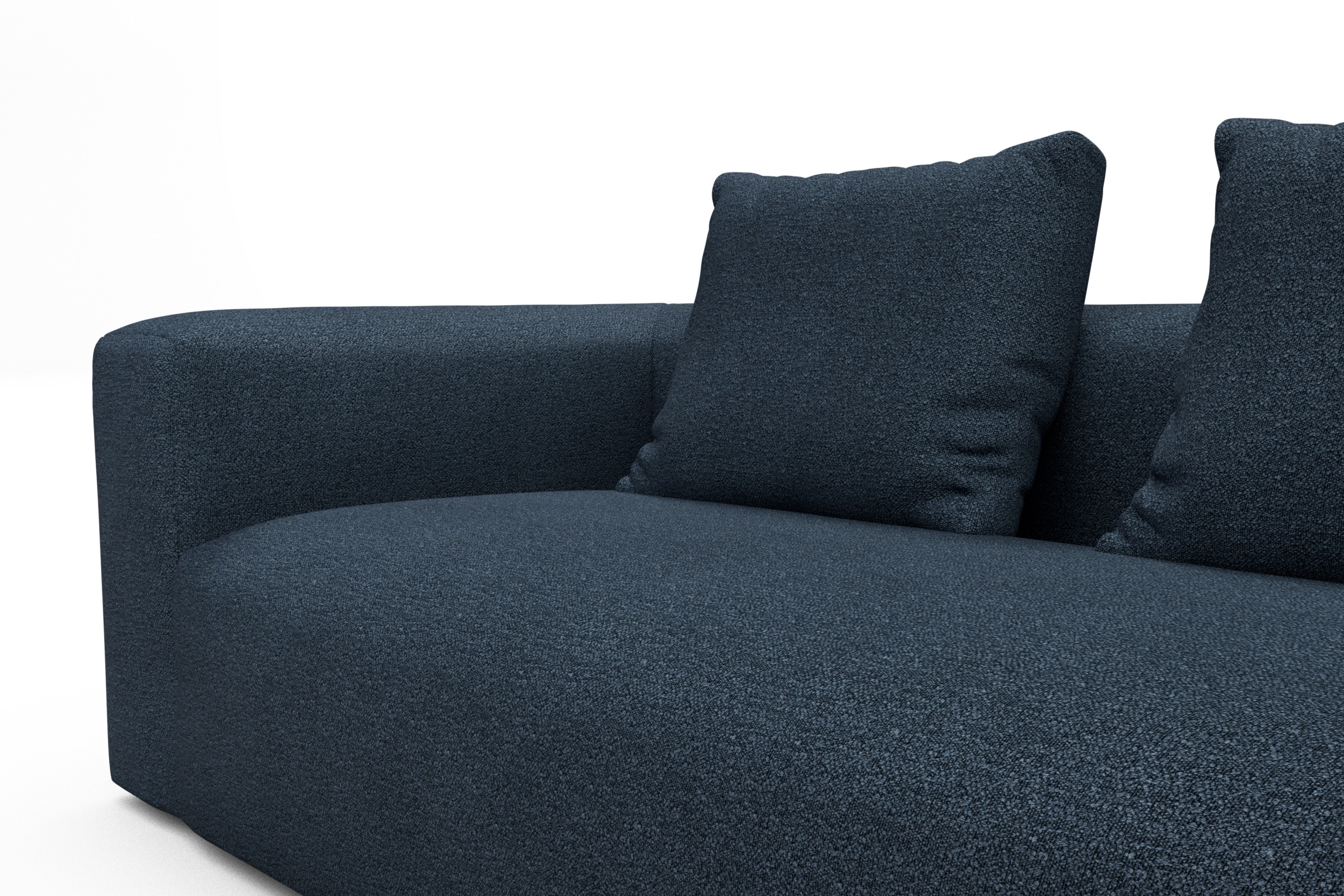 Wohnlandschaft Fred Chaiselongue rechts mit 2-Sitzer und lange Armlehne links Boucle-Blue