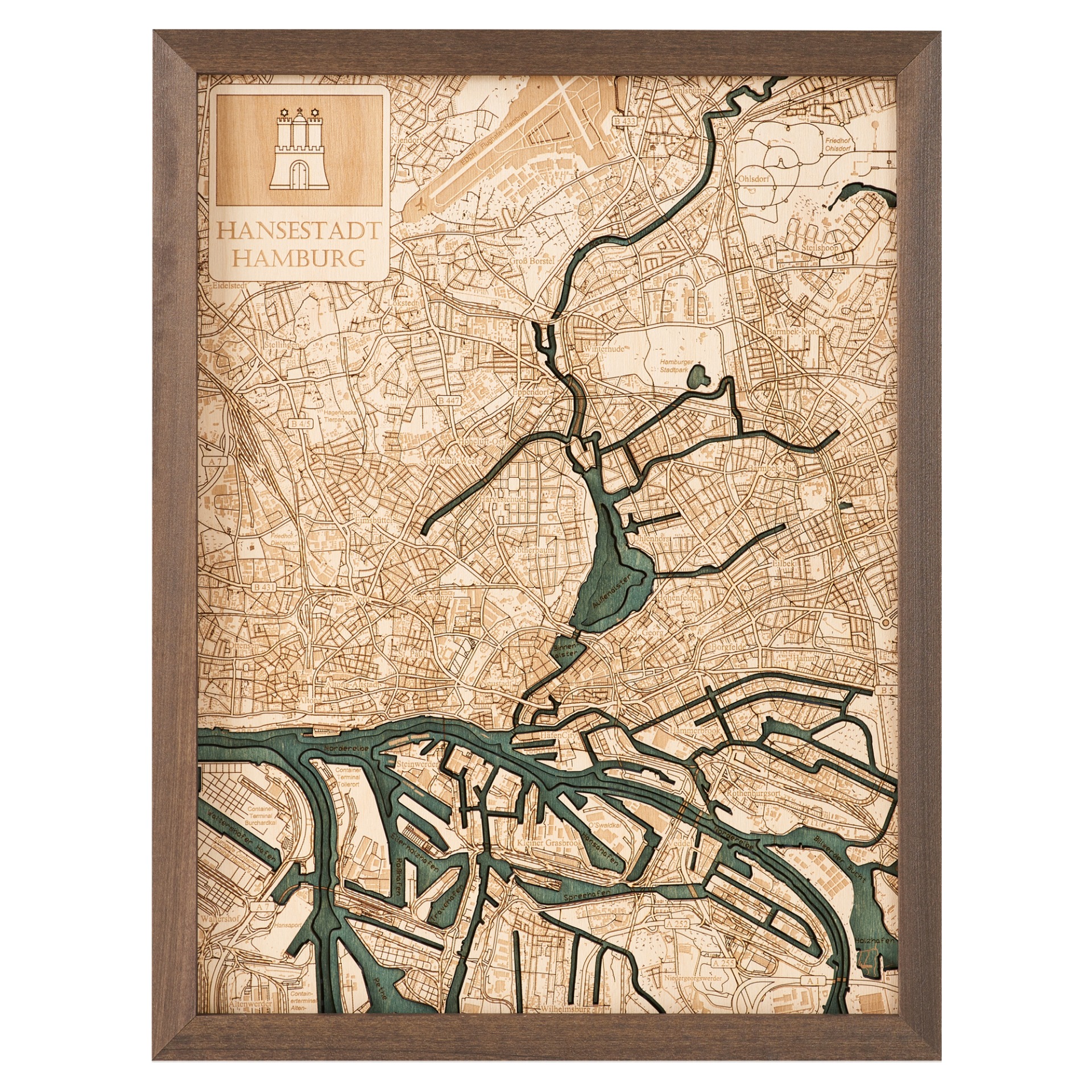 Cutting Brothers 3D Holz-Wandkarte Hamburg 30.5 x 40.5 moebelfaktor