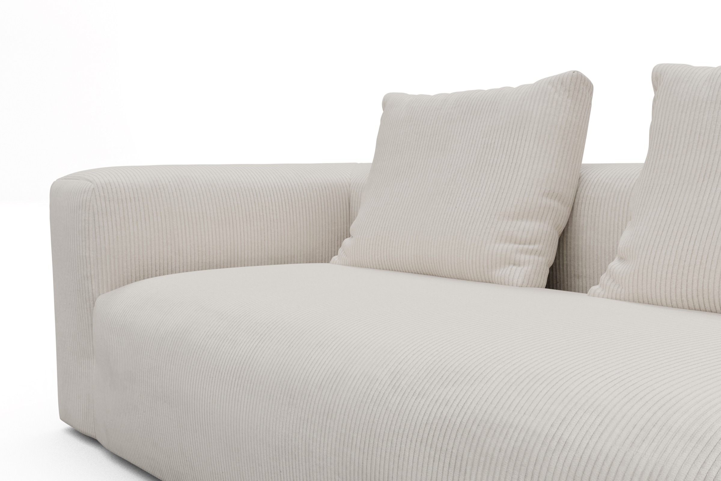 Wohnlandschaft Fred Chaiselongue rechts mit 2-Sitzer und lange Armlehne links Corduroy-Ivory