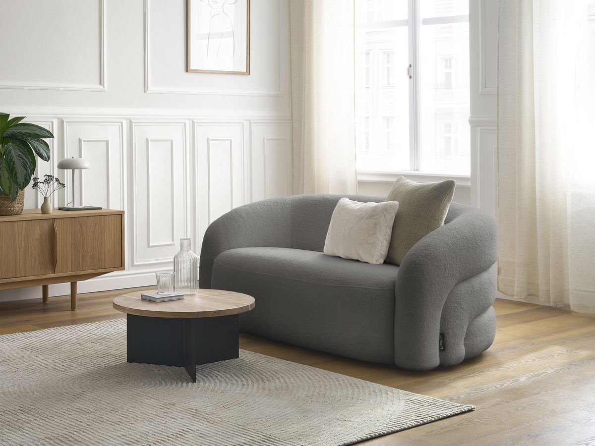 Bobochic Elina Sofa 2-Sitzer Bouclé-Stoff Dunkelgrau