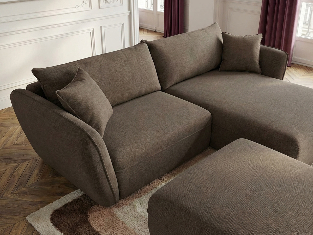 Bobochic Luigi Ecksofa mit Pouf Strukturstoff Taupe Ecke rechts