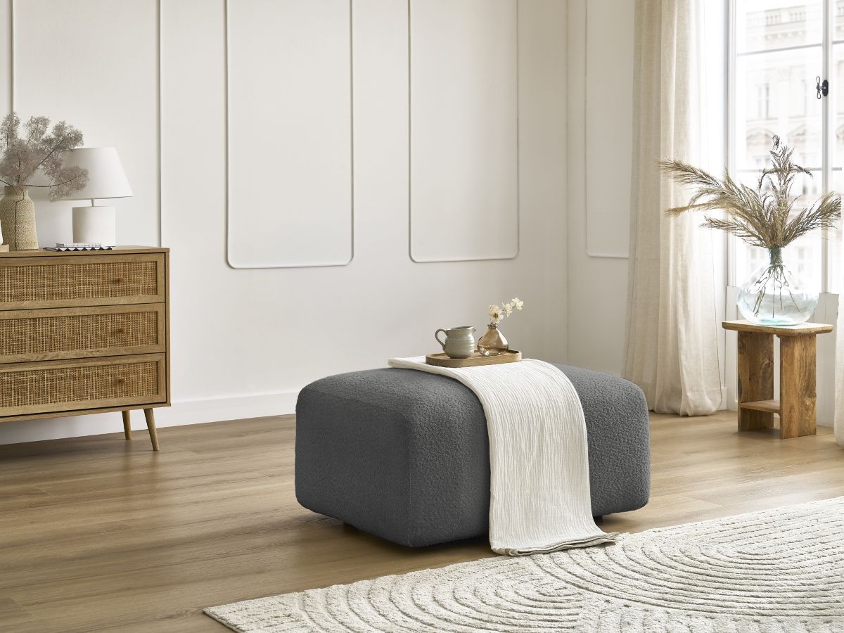 Bobochic Tina Pouf Bouclé-Stoff Dunkelgrau
