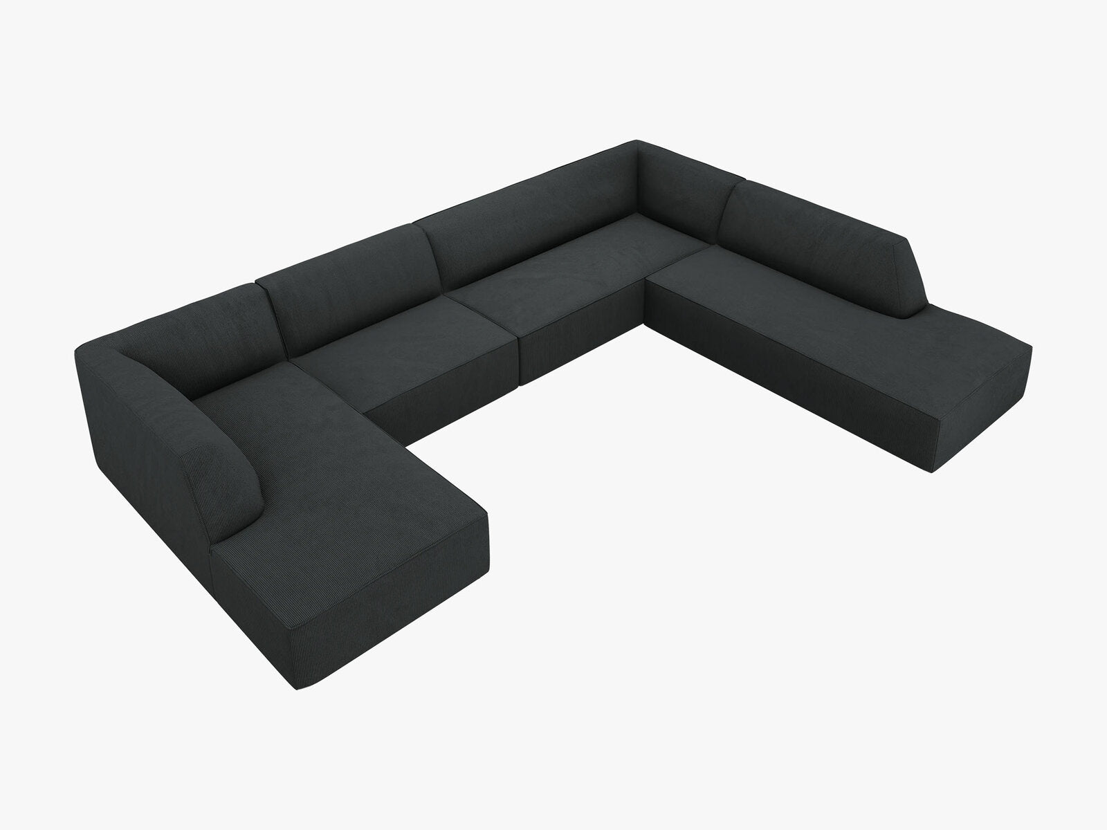 Micadoni Panorama-Ecksofa Ruby 7-Sitzer Rechts Kord Scala Schwarz