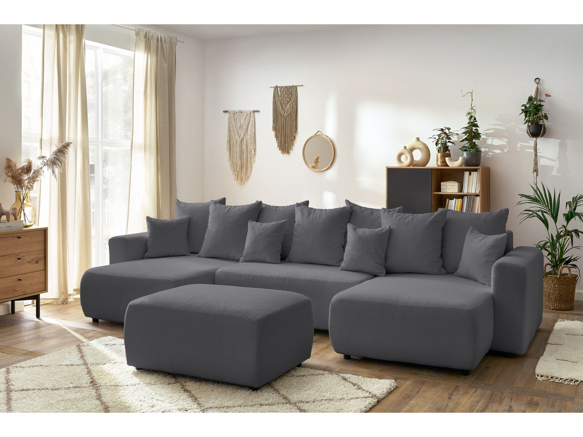 Bobochic Envy Wohnlandschaft mit rechteckigem Pouf Bouclé-Stoff Dunkelgrau
