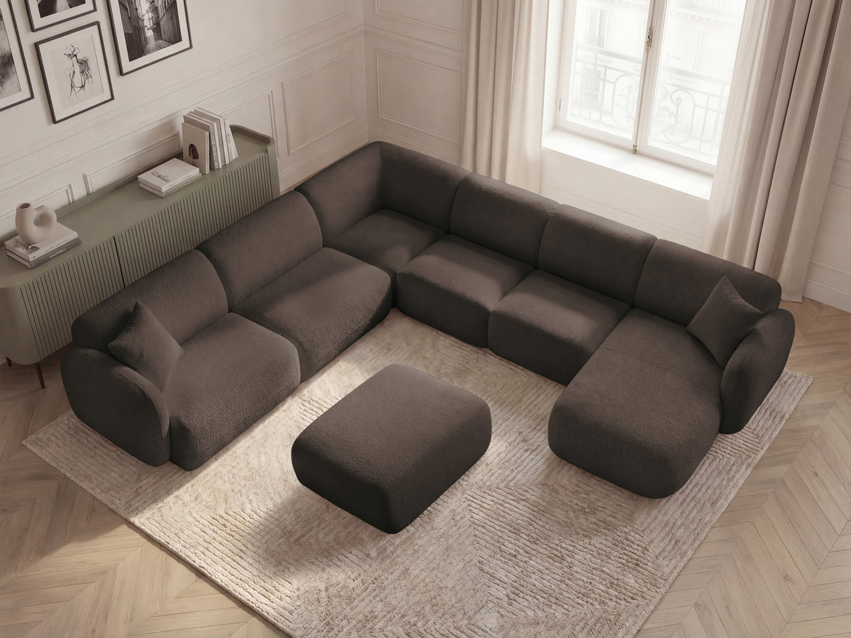 Bobochic Anda Wohnlandschaft mit Pouf 373 × 289 cm Chenille Braun Ecke links