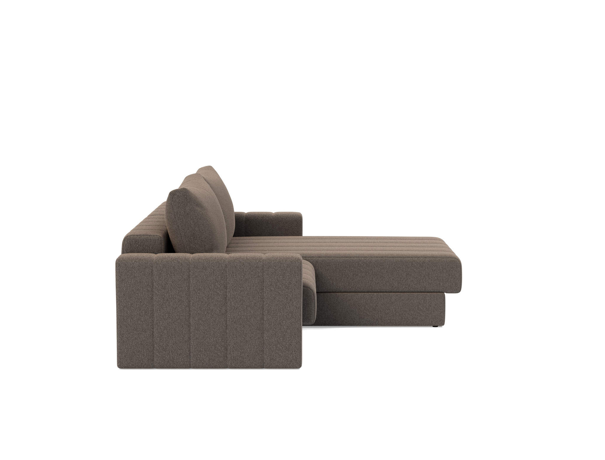 Schlafsofa Akello mit Chaiselongue und Armlehnen Boucle Skandi 530-Taupe