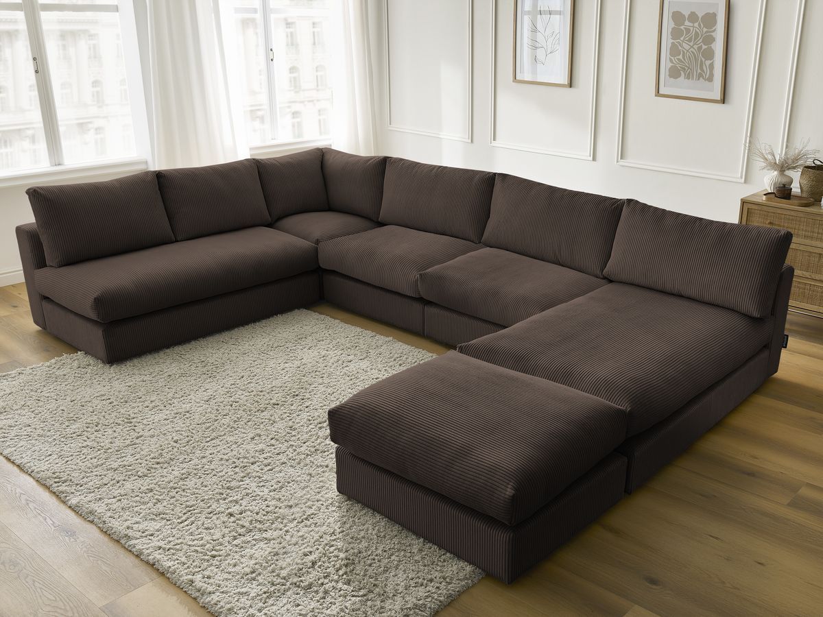Bobochic Paris Ecksofa mit Pouf 369 × 167 cm Cordsamt Braun