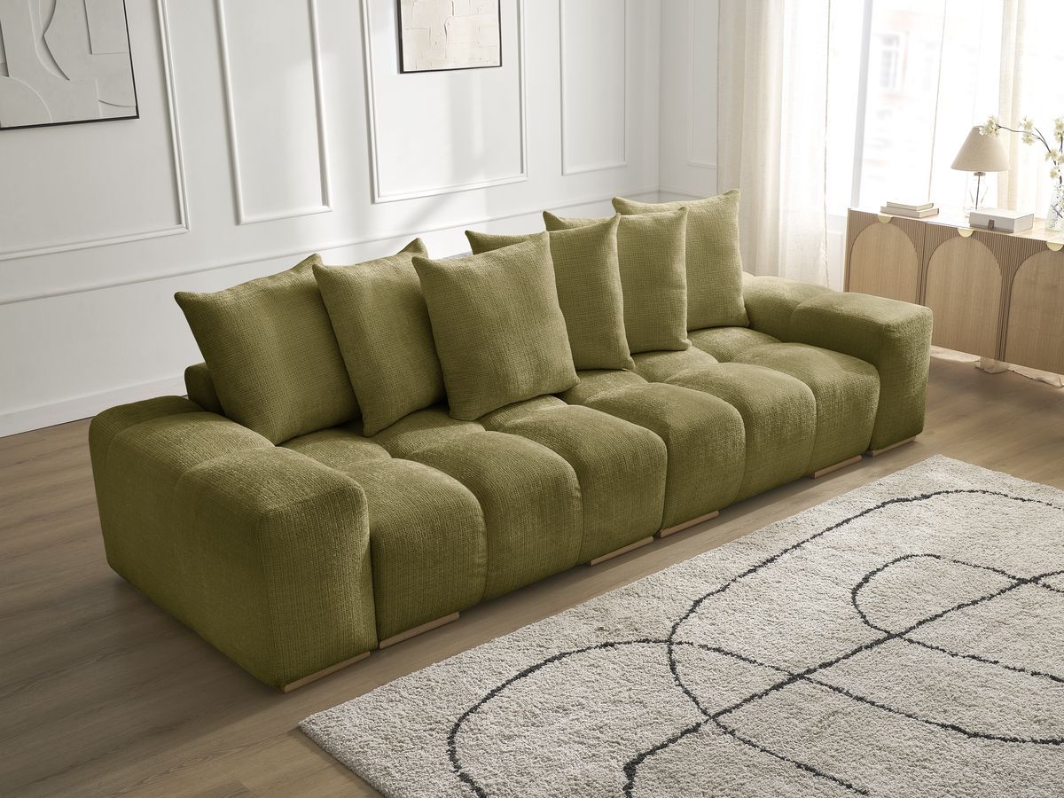 Bobochic Anakin Sofa 3-Sitzer, 6 Kissen Strukturstoff Grün