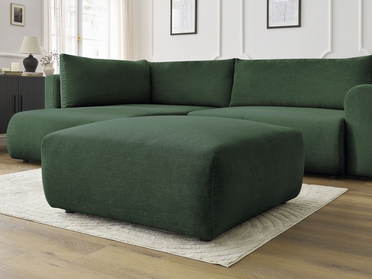 Bobochic Lucien Ecksofa mit Schlaffunktion und Bettkasten und Pouf 296 × 198 cm Stoff Grün Ecke links
