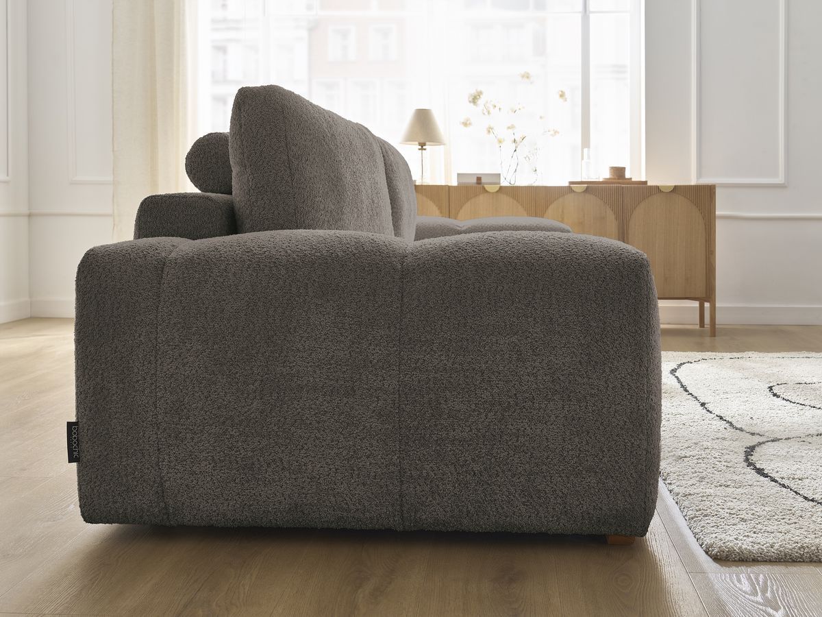 Bobochic Anakin Sofa 3-Sitzer, 2 Kissen Bouclé-Stoff Braun